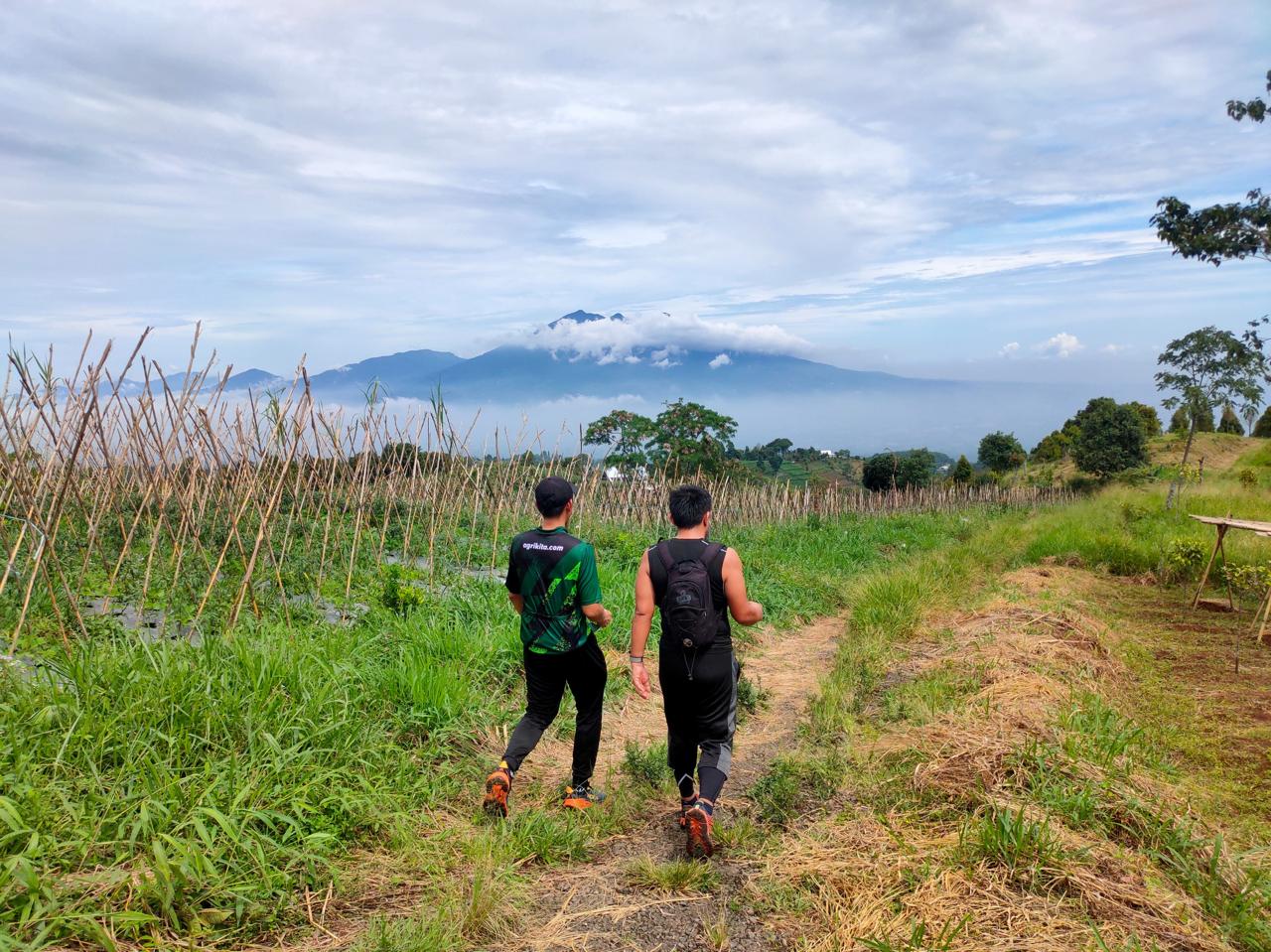 Trekking bersama dengan pemandangan gunung